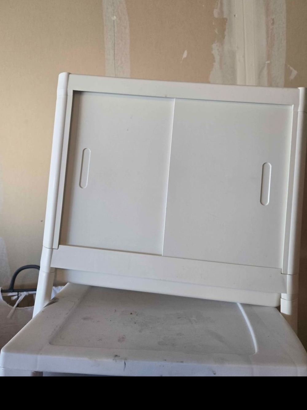 IKEA White Sliding Storage Cabinet with Dual Doors